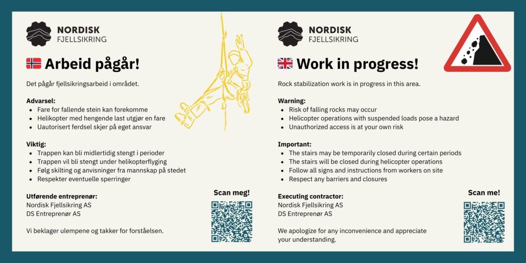 Informasjonsskilt om arbeid ved Nordkapptrappa